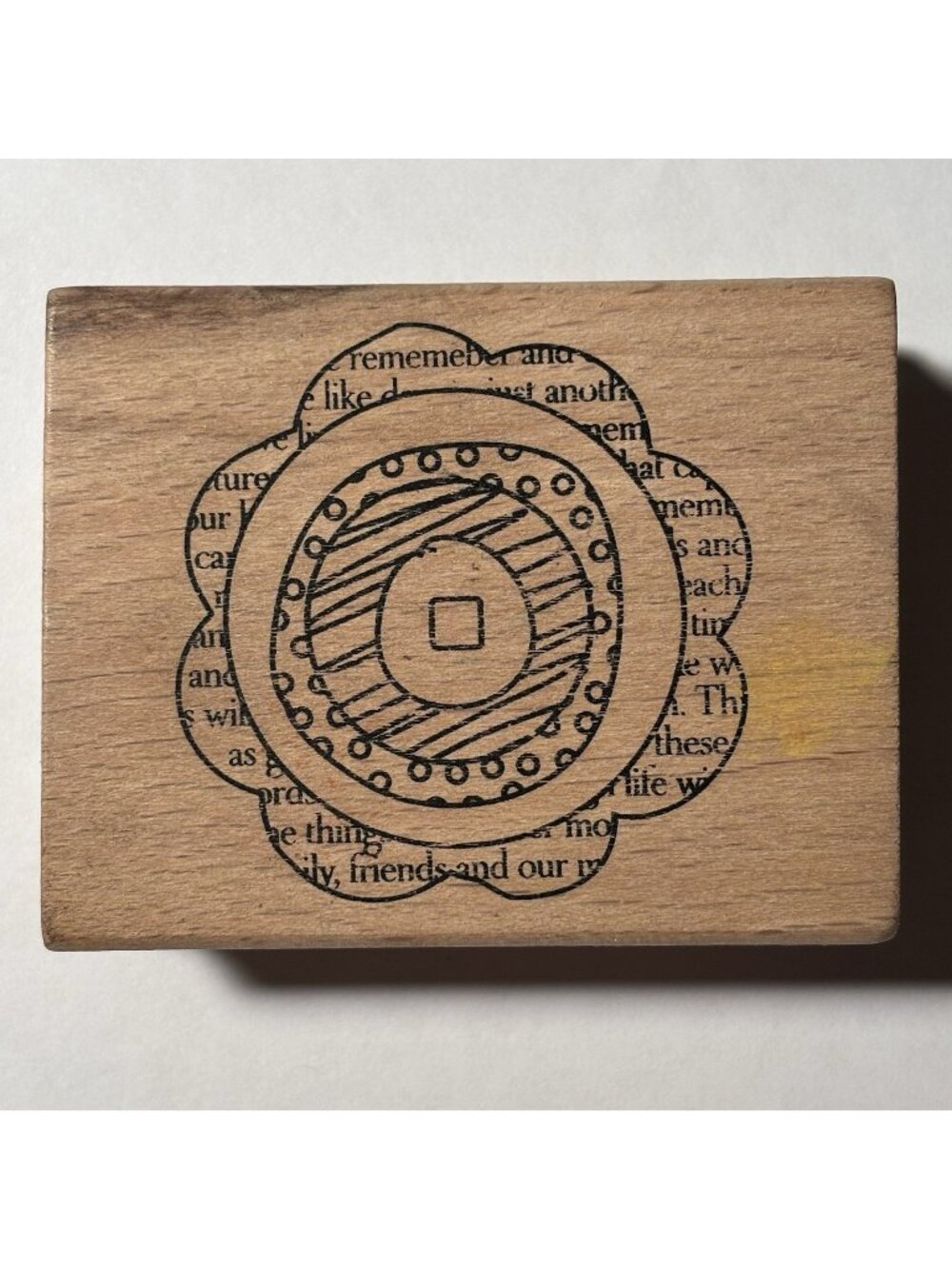 Wood Mounted Rubber Stamp Floral Flower Circles Letters Words Dot Custom Design